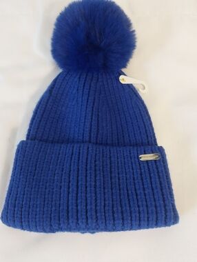 Steve Madden Royal Blue Kids Pom-Pom Knit Beanie